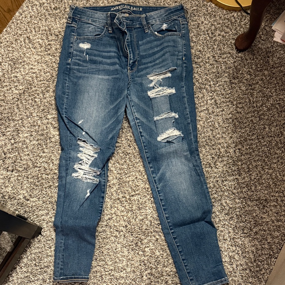 American Eagle Outfitters Women's Ripped Blue Skinny Jeans